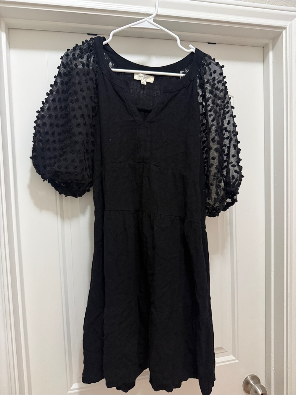 Umgee Women’s Black Puff-Sleeve Dress, Linen Blend, Sz XL
